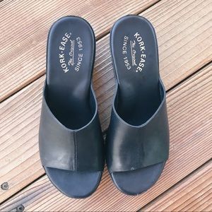 Kork-Ease Black Wedged Mules